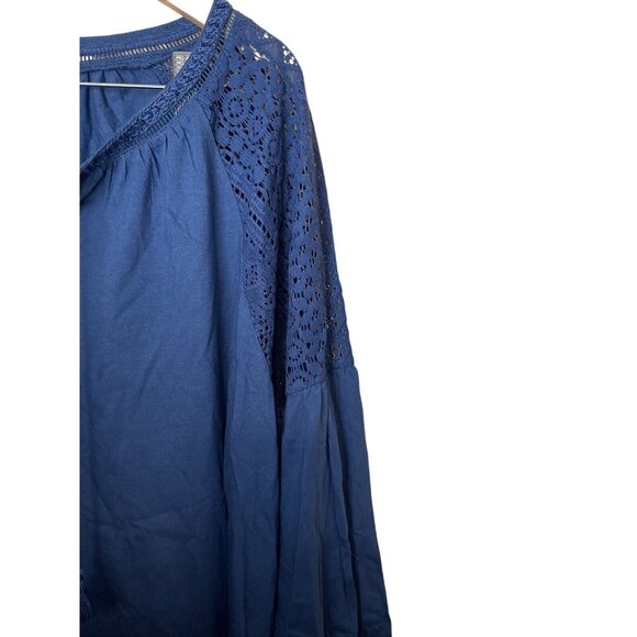 Chaps‎ Womens Blue Crochet Sleeve Top 2X Cotton Blend - Picture 5 of 12